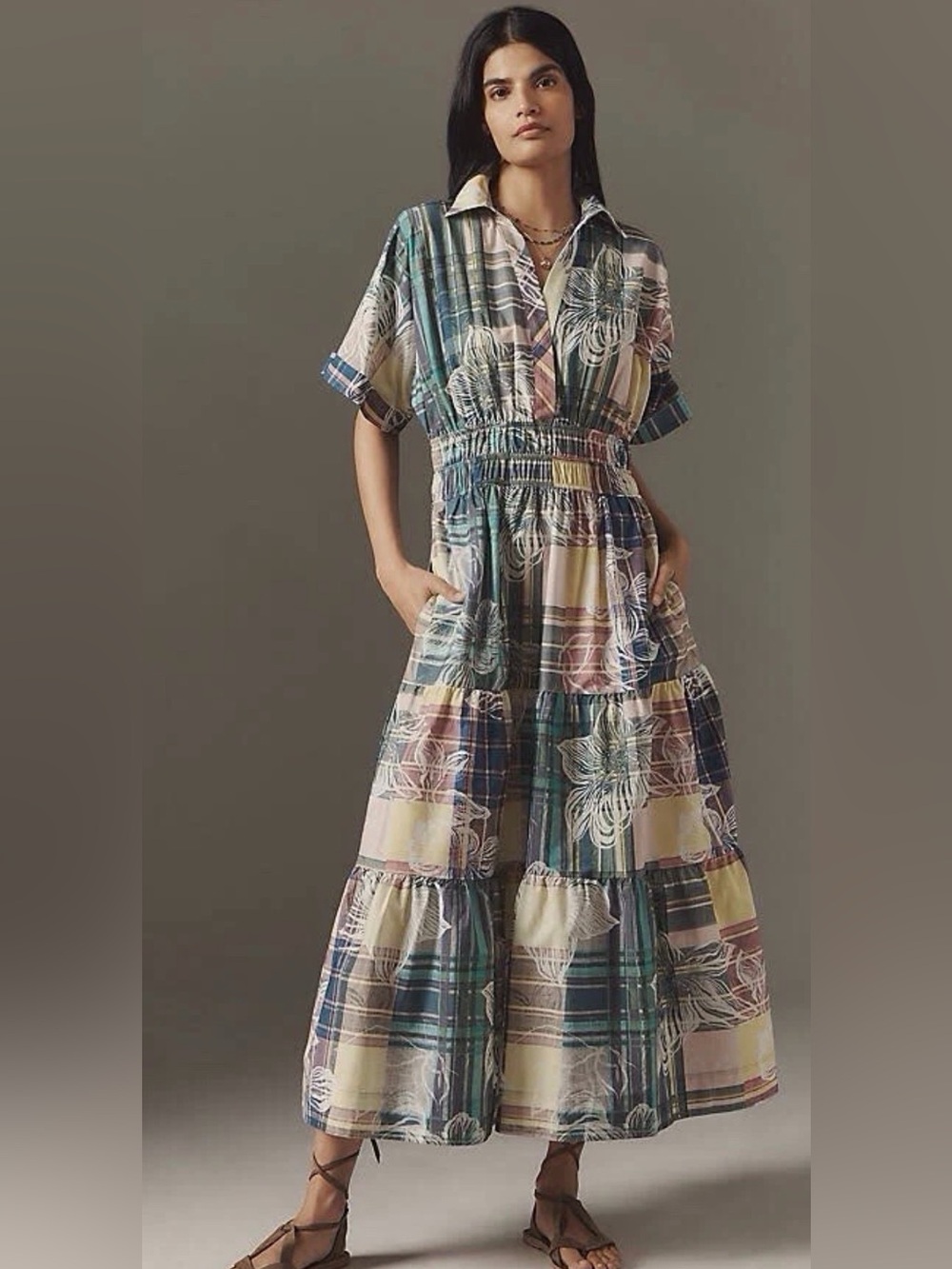 Anthropologie Maeve Somerset Plaid Maxi Dress Sz M